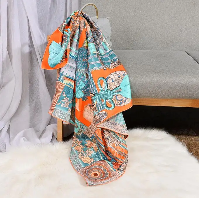 Модный элегантный бренд шелковый шарф 90*90 см квадратная шаль ручная работа рулон обертывание для женщин леди - Цвет: Оранжевый
