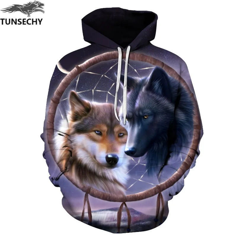 Мужские 3D толстовки с капюшоном tunseky Wolf модные спортивные костюмы опт и розница