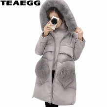 TEAEGG размера плюс 5XL Женская куртка с воротником из искусственного меха зимняя парка с Капюшоном Серая женское пуховое пальто зимнее пальто Piumino Donna AL441
