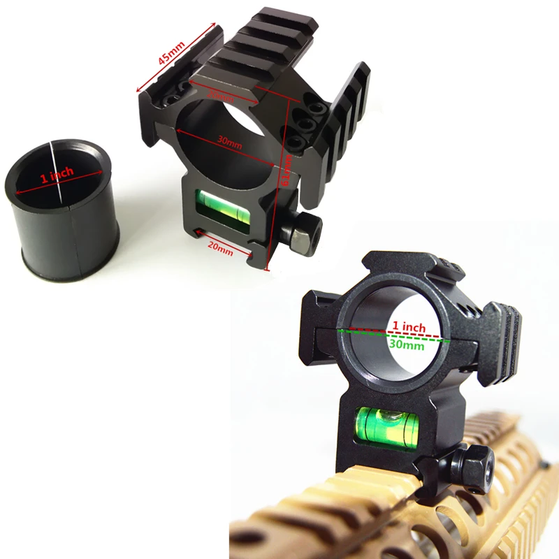 

Tactical Tri-Rail Barrel Mount for 30mm Riflescope Tube 3 Side for Rail 20mm Weaverer Picatinny Rail with Spirit Bubble Level