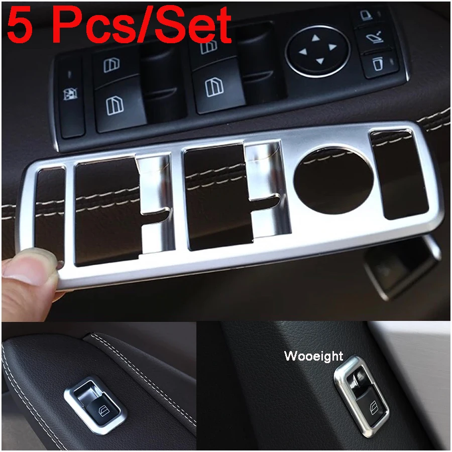 5Pcs Car Matt Chrome Interior Window Switch Button Frame Trim Panel Cover For Mercedes Benz C ML GLK Class W176 W246 W204 W212 (4)