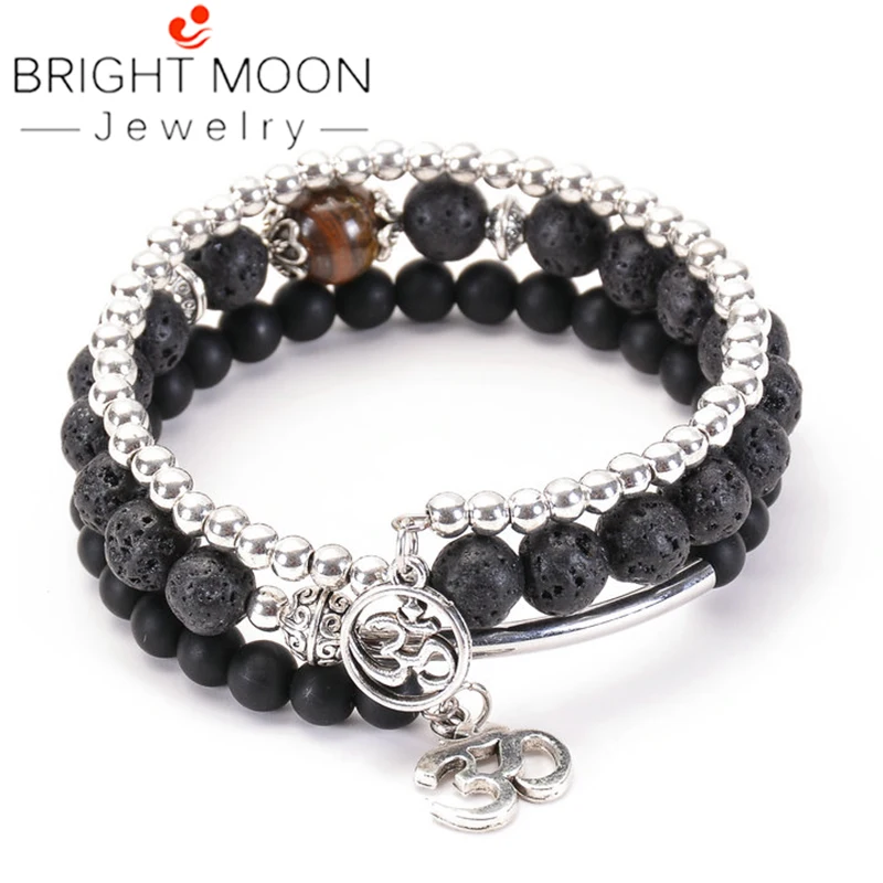 

Bright Moon Fashion Jewelry Black Lava Stone Bracelets Matte Stone Bead Bracelet Essential Oil Bracelet for Unisex