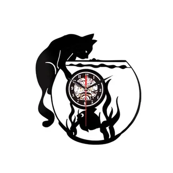 

Vinyl Wall Clock Vinyl Record Creative Wall Clock - Cat And Fish