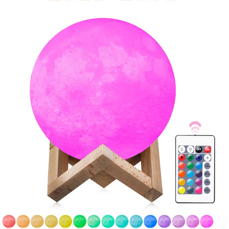 

Remote Control 3D Print Moon Lamp Rechargeable USB 16 Colors Change Night Light Toilet Light Brightness Adjust Decoration Lamp