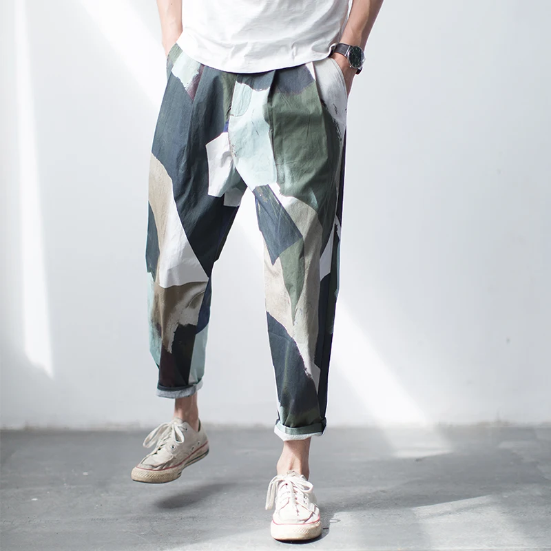 

NEW 2017 Summer men's clothing Bigbang Korean Casual Hair Stylist Personalized print loose nine pants singer costumes