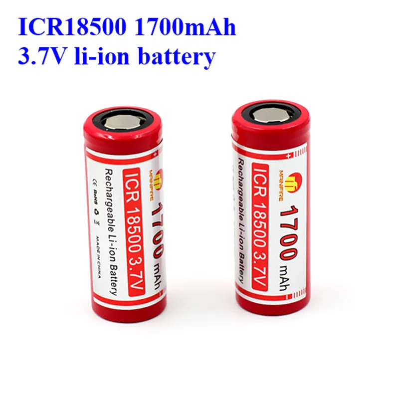 

Factory price Li-ion battery 3.7V 1700Mah ICR18500 Lithium Rechargeable Battery 18500 li-ion Battey For LED Flashlights