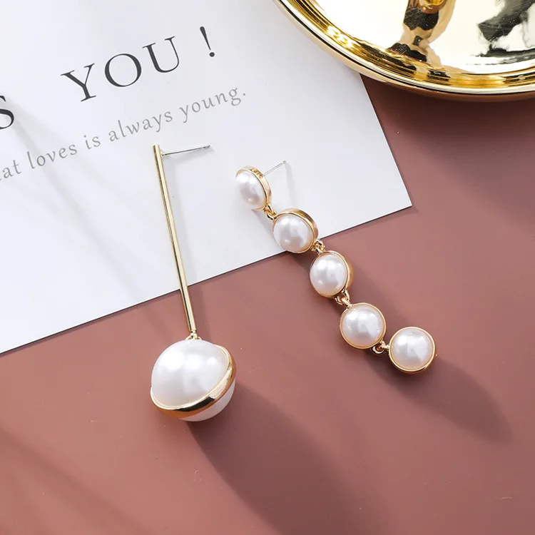 2018 New Design Fashion Jewelry Asymmetrical Earrings Personality Metal Copper Imitation Pearl Long big Bead | Украшения и