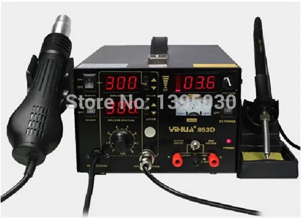 

Repair Soldering Station 2 in 1 Hot Air Gun Solde Iron Solder Rework Station 220V 1A Electric SMD IC Repairing Machine 853D