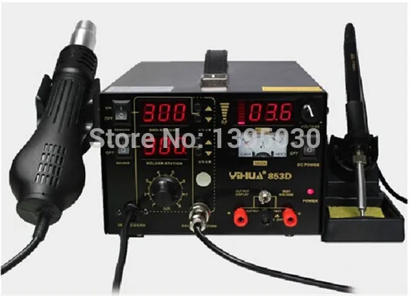 YH-853D 3 в 1 паяльная станция + фена паяльная станция Многофункциональный SMD/SMT паяльная станция и постоянного тока питание