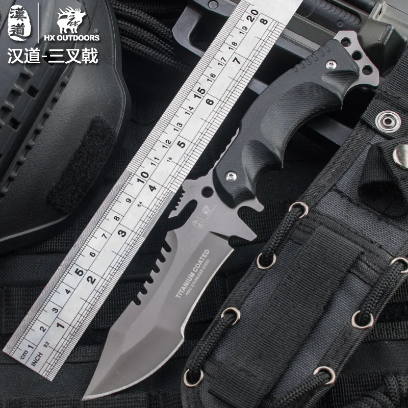 

HX Outdoors Survival Knife Hunting Camping Karambit Knives Tactical Fixed Saber Blade Pocket EDC Tools 440C Titanium Cool Steel
