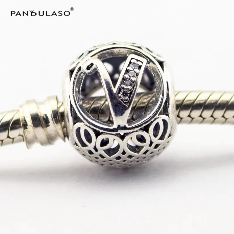 

Pandulaso Letter V Silver Beads Fit Original Charms Bracelets & Bangles DIY Jewelry Crystal Alphabet Beads for Jewelry Making