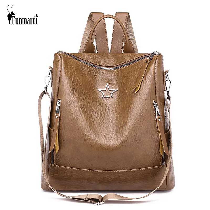 

FUNMARDI Vintage Soft PU Leather Backpack Women Large Capacity Bag School Backpack Female Shoulder Bag Travel Backpack WLHB1787