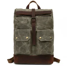 Модная Холщовая Сумка для ноутбука 15," Рюкзак масло воск холст кожа досуг дорожная сумка