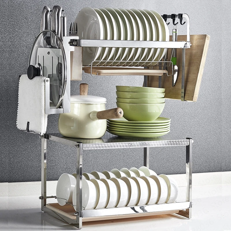 Dish Rack Drain Rack Kitchen Rack 304 Stainless Steel Hanging Dish Dish Chopsticks Storage Rack Double Household