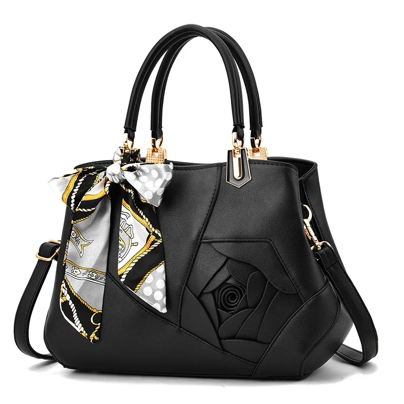 Горячая Распродажа, модная женская сумочка с цветочным принтом, роскошные мягкие кожаные женские сумки через плечо, повседневный клатч, сумка-мессенджер, женские сумки на плечо - Цвет: BLACK