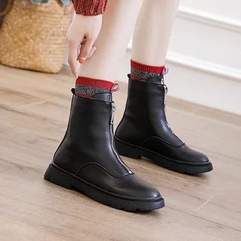 

Genuine Leather Women Boots 2018 Autumn Student Shoes Retro Short Girl Desert Knight Boots Winter Boots Mid-Calf Zip Riding