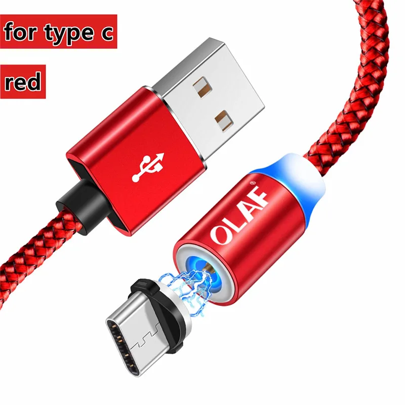 Магнитный кабель Micro USB для быстрой зарядки, кабель usb type C, магнитный кабель для зарядки и передачи данных, шнур для iPhone X 7 8 samsung S9 Xiaomi - Color: For Type C-Red