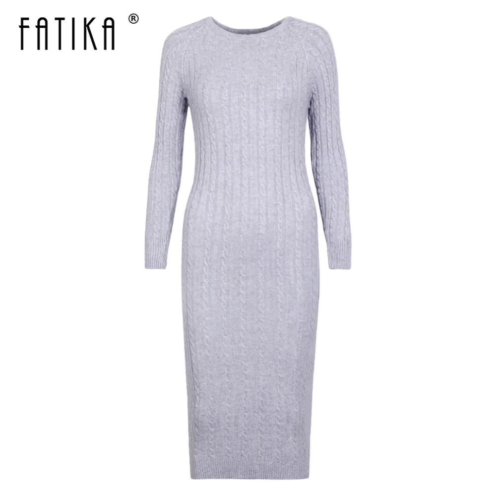 FATIKA Women Knitted Dress Autumn Winter 2018 Long sexy Bodycon Knitted Dresses Elastic font b Slim
