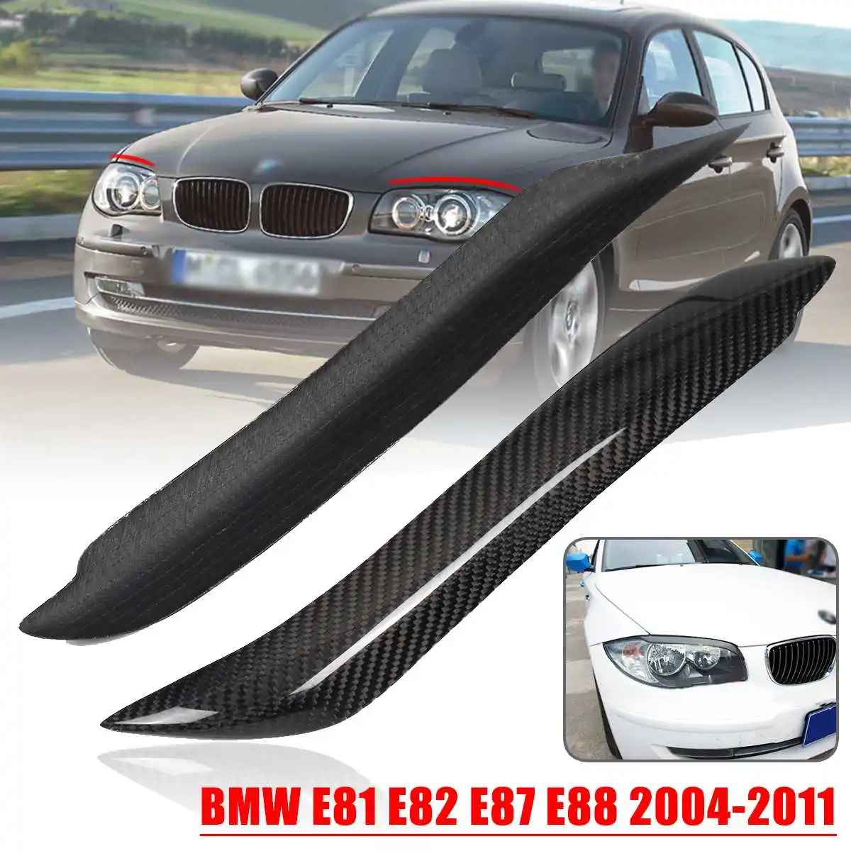 

Carbon Fiber Front Headlight Eyebrows Eyelids Shell Cover for BMW E81 E87 E82 E88 04-11