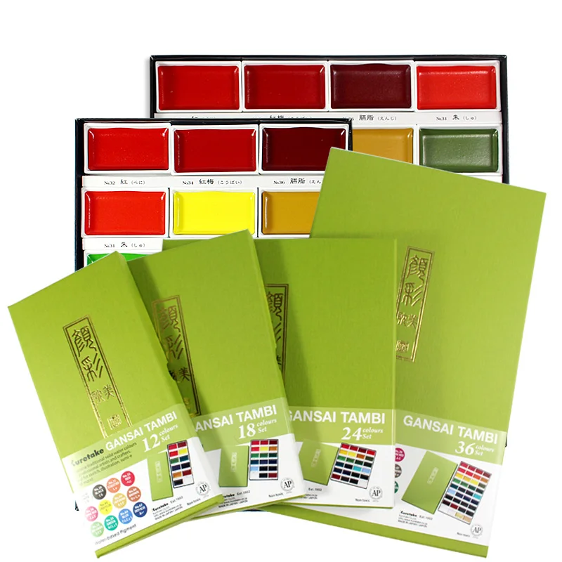 Kuretake GANSAI TAMBI Solid Watercolor Paint Professional Watercolor Gouache Paint 12/18/24/36/48 Colors