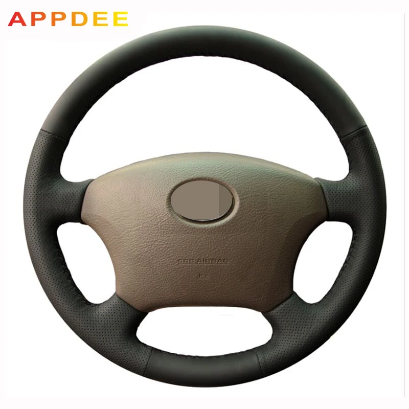 APPDEE Hand stitched Black Leather Steering Wheel Cover for Toyota Land