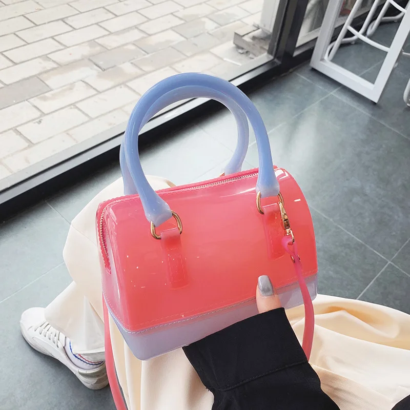

2019 High Quality Female Bag Handbag New Jelly Candy Pillow Top Women's Color Handbag Pinkbeach Bag Jelly Handbag