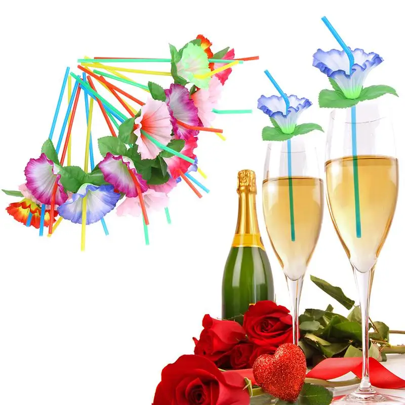 

24Pcs Flower Flexible Bendable Drinking Straws Disposable Straws Table Decor for Wedding Birthday Christmas Party Supplies