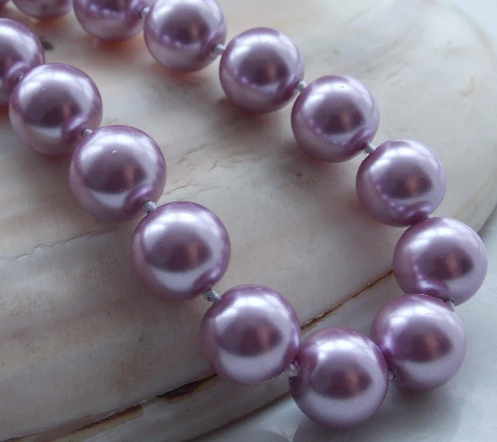 

Free Shipping >>>>> 12mm Purple South Sea Shell Pearl Round Beads Necklace 18'' F-31