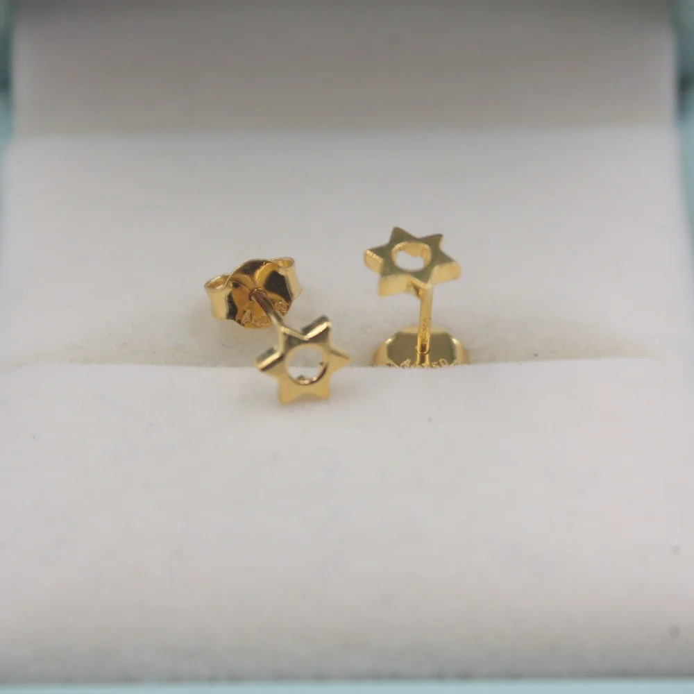 

High Quality Jewelry Real 18K Rose Yellow Gold Elegant earrings Six-star Gold Wedding Party Stud Earrings For Women Girl 1-1.2g