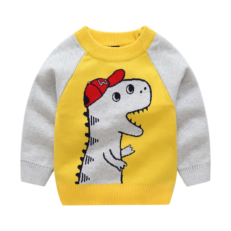 

BINIDUCKLING Autumn Winter Sweater Preppy Style Baby Boys Sweater Cartoon Dinosaur O-Neck Knit Pullover For Kids Clothes