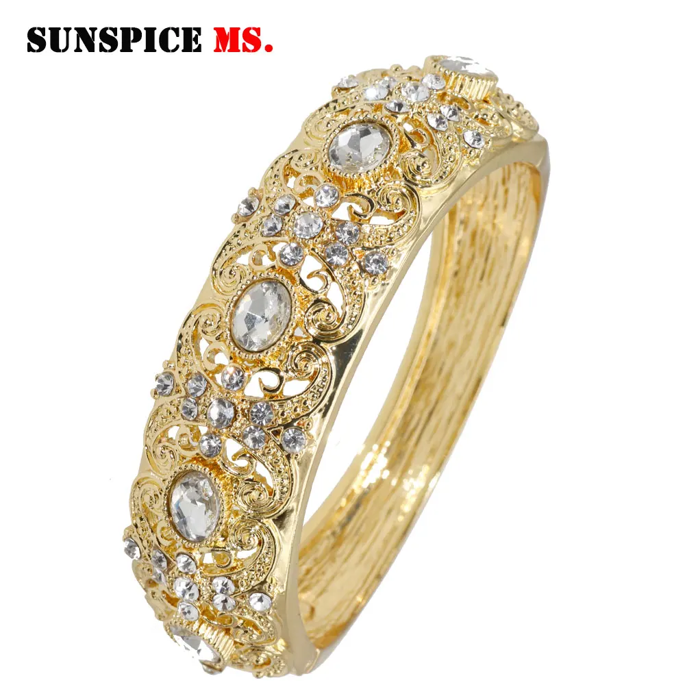 SUNSPICE-MS золотой цвет Morocco rhinestone браслеты для женщин Этническая Смола Открытый браслет Дубай Свадебные украшения