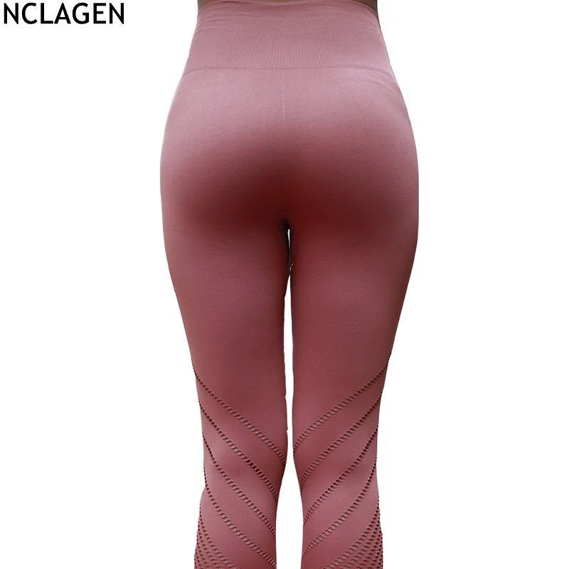 

NCLAGEN Women Diagonal Lines Seamless Hollow Out Booty Sexy Slim Capris Spandex Fitness Workout Pant Yogaing Gyms Butt Leggings