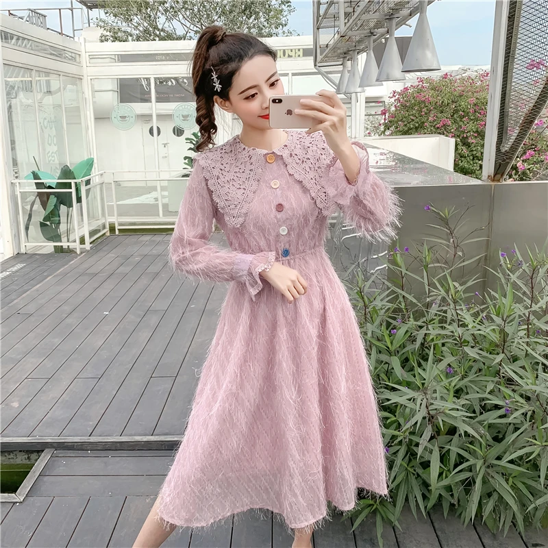 

Womens Flowers embroidery Lace Dress long Sleeve Party princess Dress Vintage Backless Female elegant Dress Ropa Mujer 81i5
