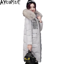 Теплая Женская куртка-пуховик с широкой талией, Женская длинная парка с капюшоном, зимняя верхняя одежда для женщин с большим меховым воротником, зимнее пальто ST552