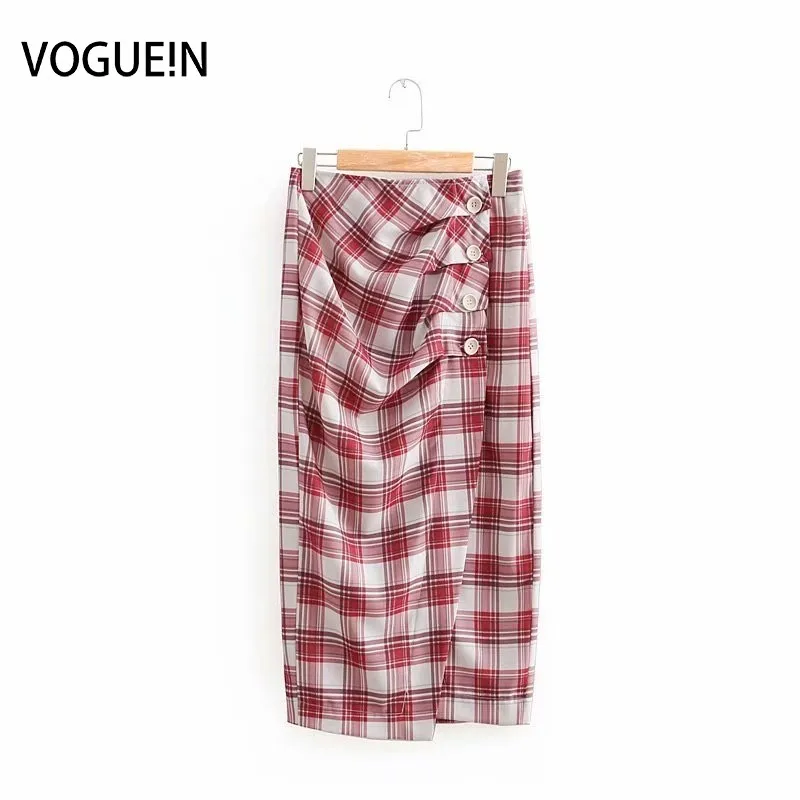 Женская Повседневная ассиметричная юбка VOGUEIN красная клетчатая и с принтом |