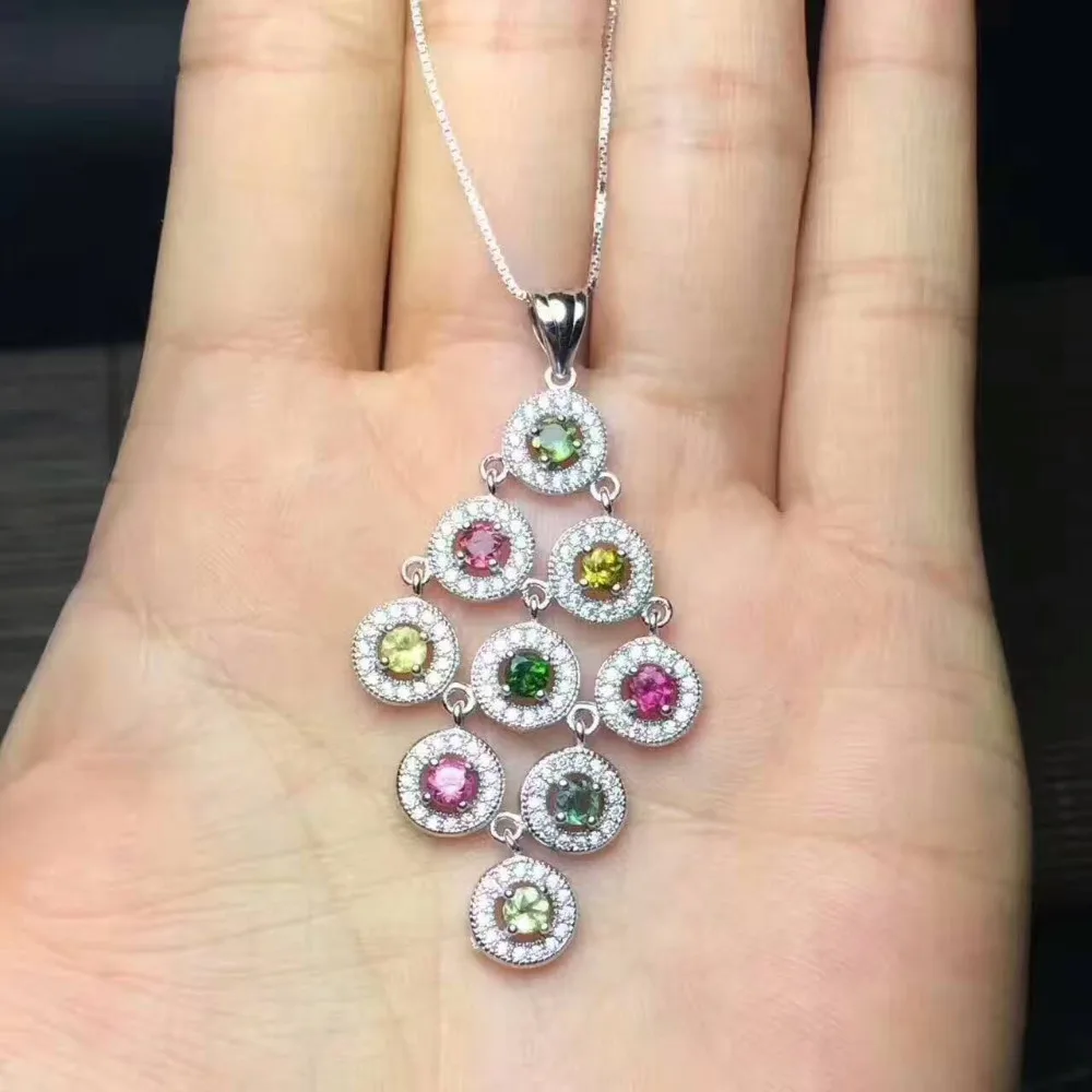  Pendentif tourmaline multicolore naturel pendentif pierre précieuse naturelle S925 argent luxueux c
