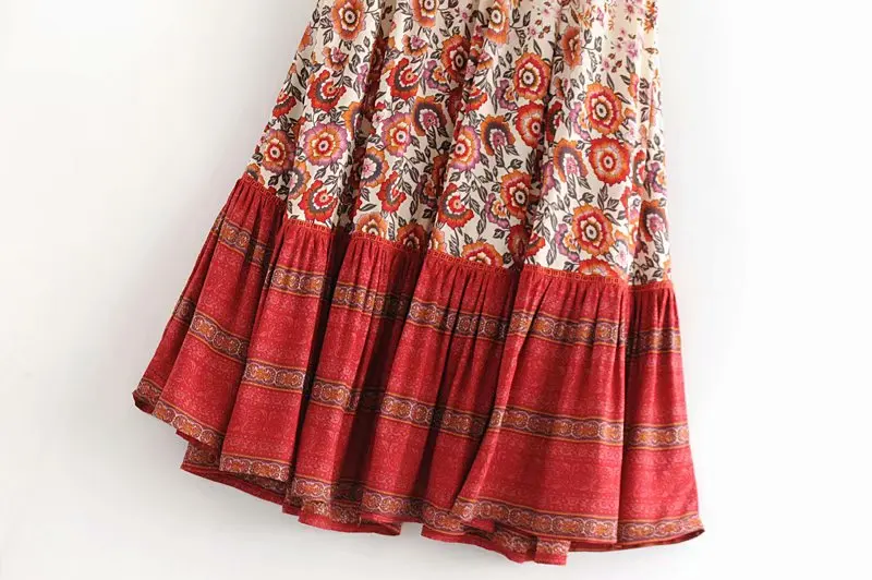 Винтажная шикарная модная женская юбка в стиле хиппи с цветочным принтом и кисточками, Пляжная богемная юбка с высокой эластичной талией, Boho rayon, юбка макси для женщин