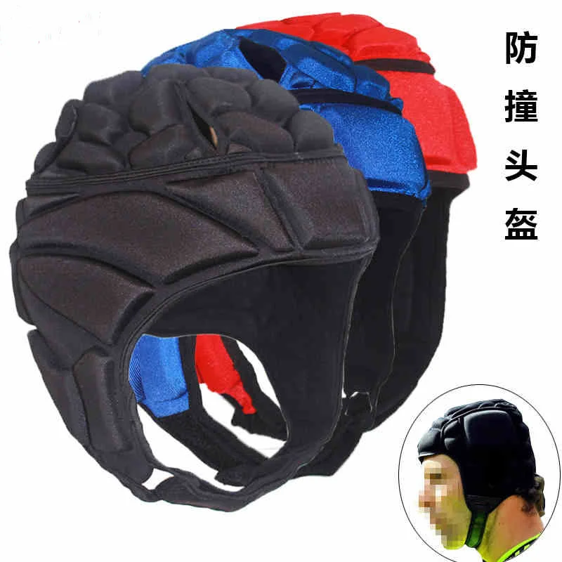 

The New Thicker Rugby helmet Soccer goalkeeper goalkeeper cap Comfortable breathable movement Anti-collision hat red and black b