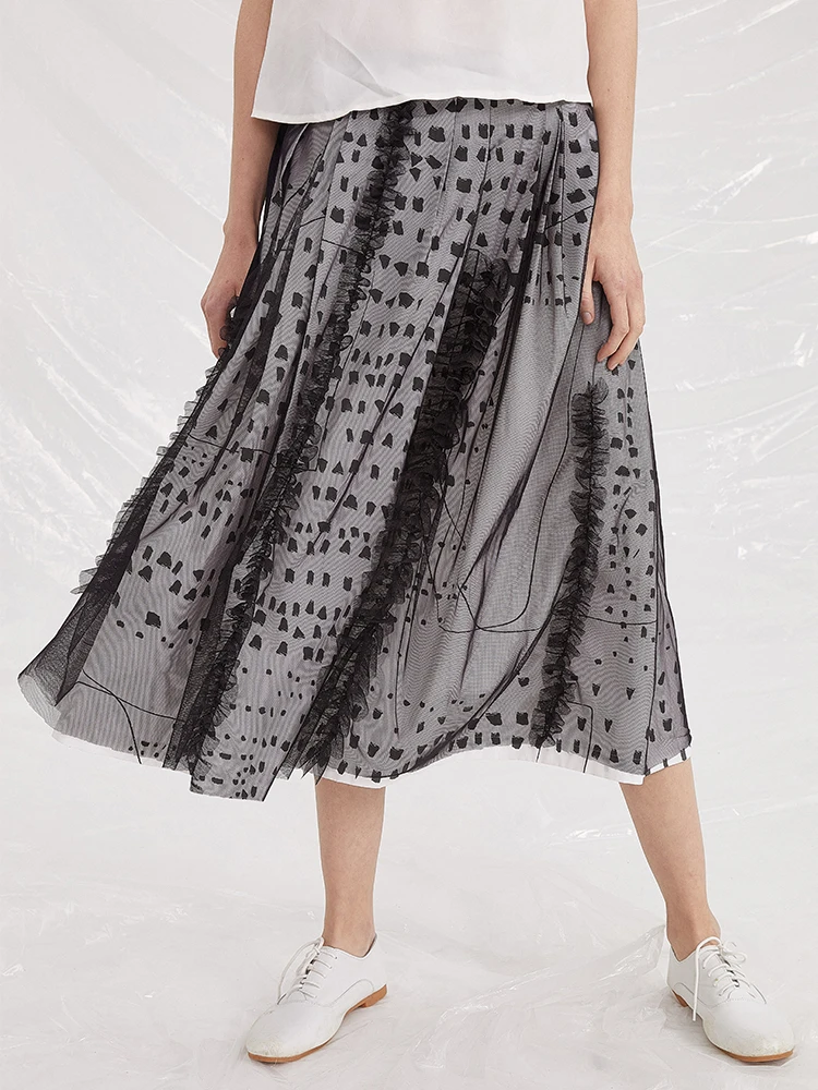 

IRINAY135 2019 ss collection original design high waist tulle cotton skirt