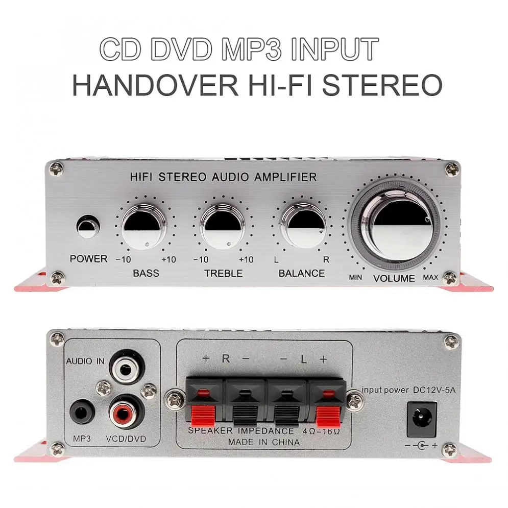 DC12V 5A 85dB передача Hi-Fi стерео 2 канала стерео усилитель поддержка CD/DVD/MP3 вход для мотоцикла/дома