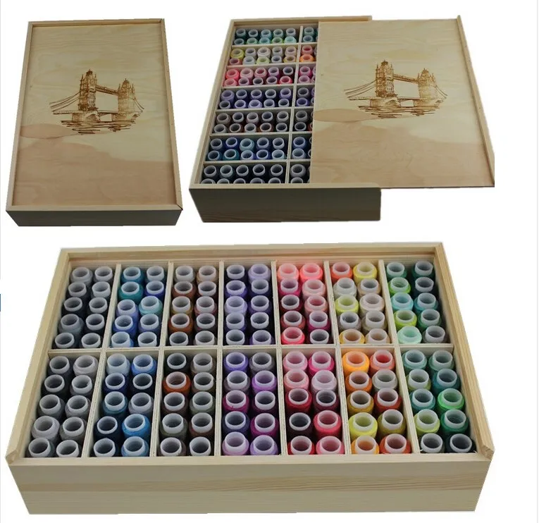 Beste 140 kleuren Houten Doos Naaien Kit Naald Tape Schaar Multifunctionele Discussies Naaien Gereedschap Accessoire Voor Thuis Reizen