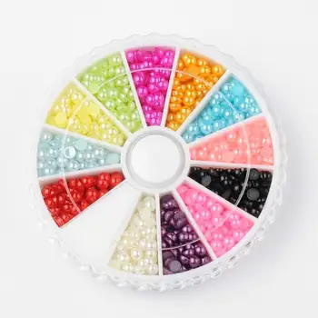 

12 Color ABS Acrylic Cabochons, Imitation Pearl, Half Round, Mixed Color, 3x1.5mm; about 105pcs/compartment; 1260pcs/box