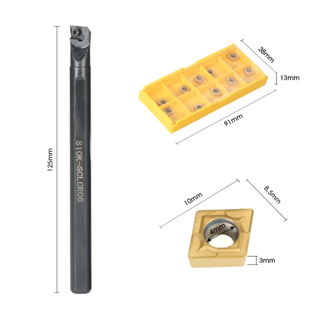 10pcs/box CCMT060204-HM Carbide Inserts + 6/7/8/10mm SCLCR06 Holder Boring Bar 4pcs Wrench CNC Lathe Turning Tool