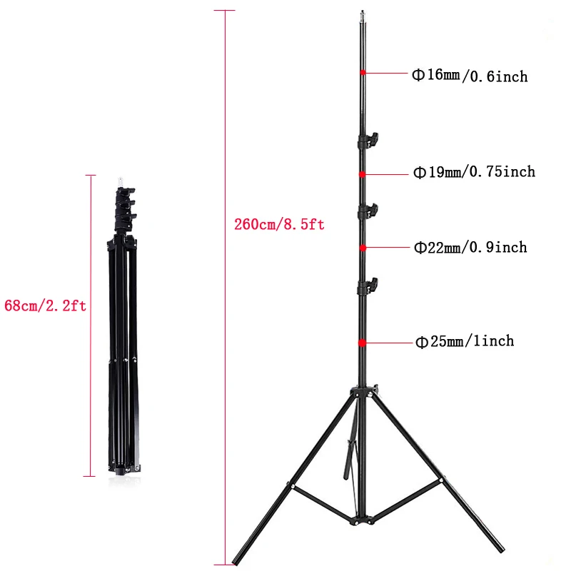 Lightupfoto 260cm Portable Photo Video Light Stand Studio Stand Tripod For DSLR Camera/Speedlite So