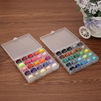 

50pcs/set Colorful Sewing Threads+50 Grids Clear Plastic Sewing Machine Bobbins Embroidery Pre-wound Bobbins for sew Thread kit