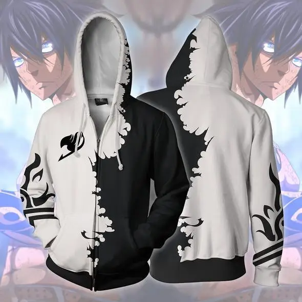 

anime FAIRY TAIL Gray Fullbuster Cosplay Fairy Tail END Hoodies 3D printed zip-up hoodies for men and women sport Sweatshirts
