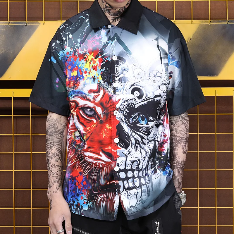 Корейский oversize-рубашка Для мужчин тонкие летние Гавайский хип-хоп рубашки с принтом Для мужчин s рубашка с цветочным принтом Masculina уличная