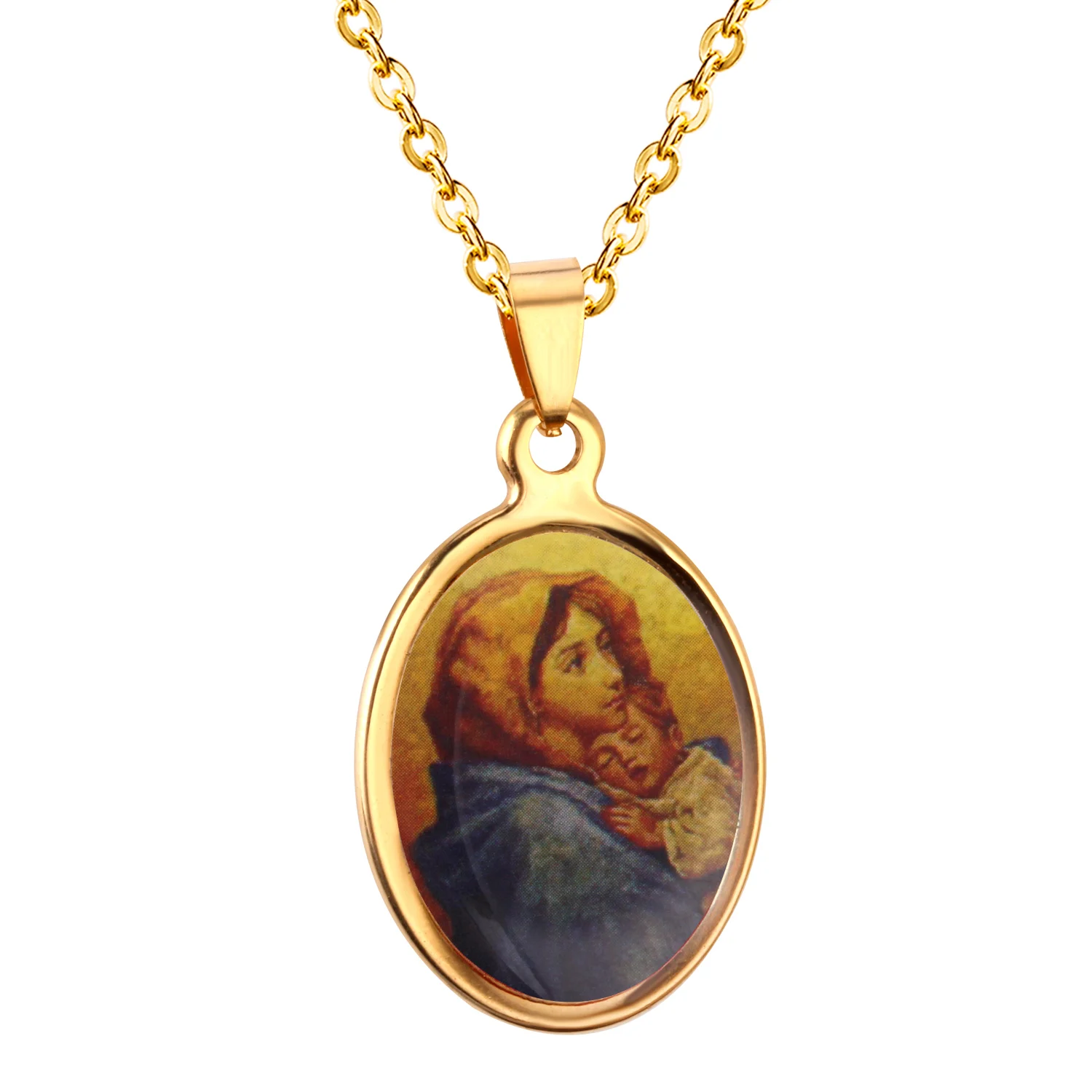 LUXUKISSKIDS ожерелье из нержавеющей стали Blessed Virgin Mary Hug A Lovely Boy Подвески Ожерелья 5