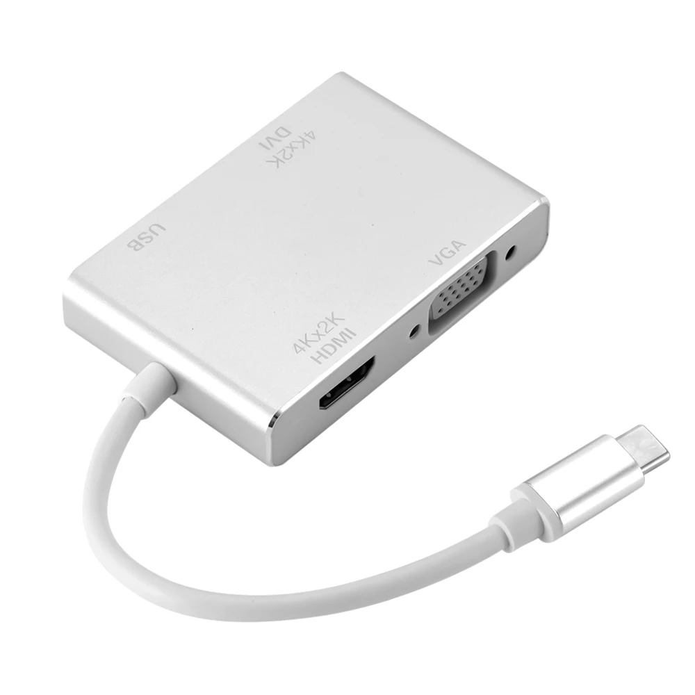 Kebidu 4 в 1 USB 3,1 USB C Тип C штекерным HDMI VGA DVI USB 3,0 кабель-адаптер для Apple VGA кабель ноутбука