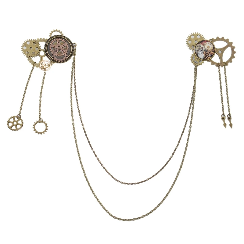 

Unisex Women Men Steampunk Brooches Vintage Bronze Gear Clock Chain Breastpins